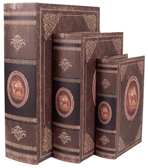 Szarvasos könyv alakú fa tároló doboz szett 3 részes