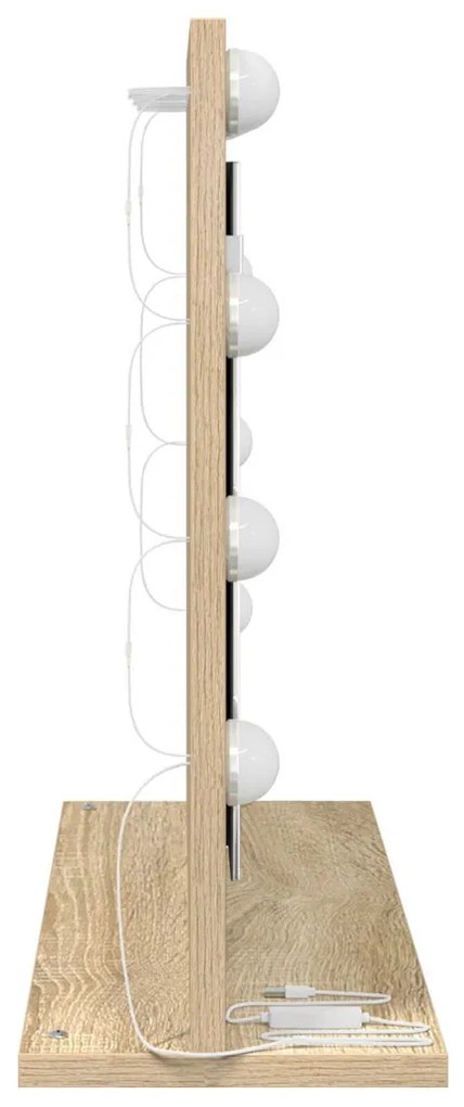 Toalett Tükör LED -es lámpákkal Sonoma tölgy 60 x 45 x 18 cm