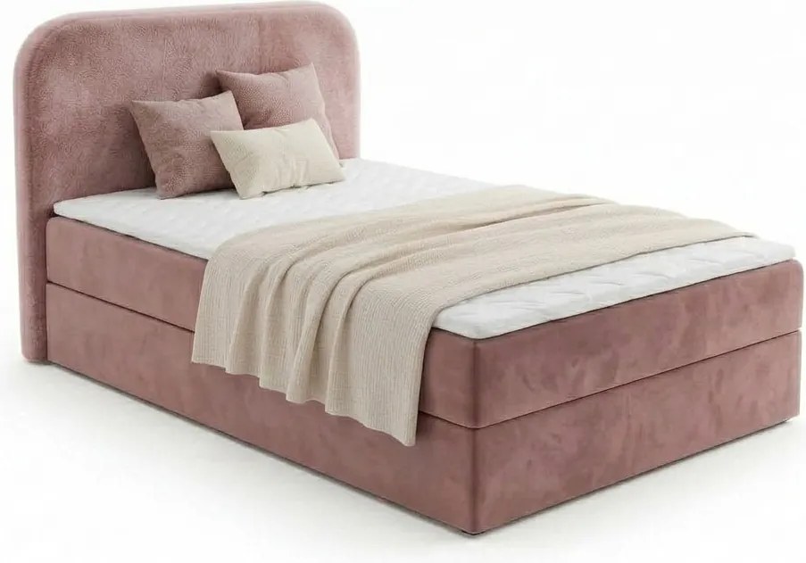 Kárpitozott boxspring ágy FORENA 90x200 cm óarany rózsaszínű Matrac: Bonell rugós matrac