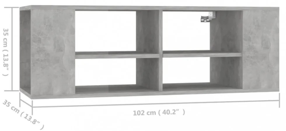 betonszürke szerelt fa falra szerelhető TV-szekrény 102x35x35cm
