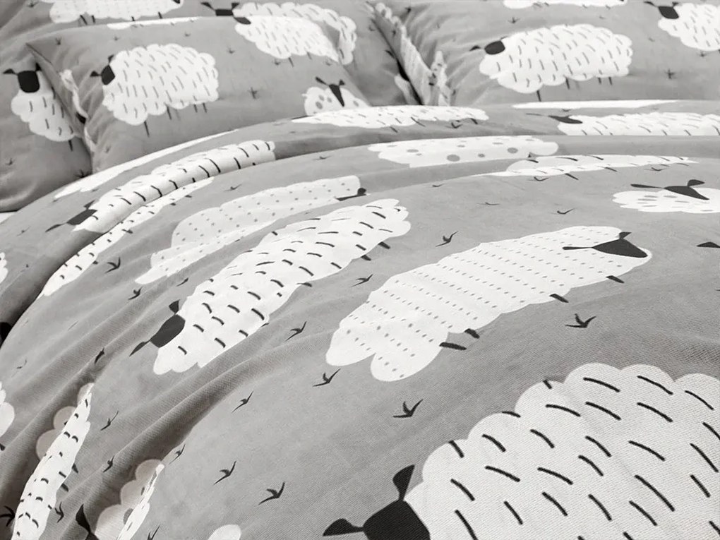 Krepp ágynemű WHITE SHEEPS POLY szürke Ágyneműhuzat mérete: 2 db 70 x 90 cm | 200 x 220 cm
