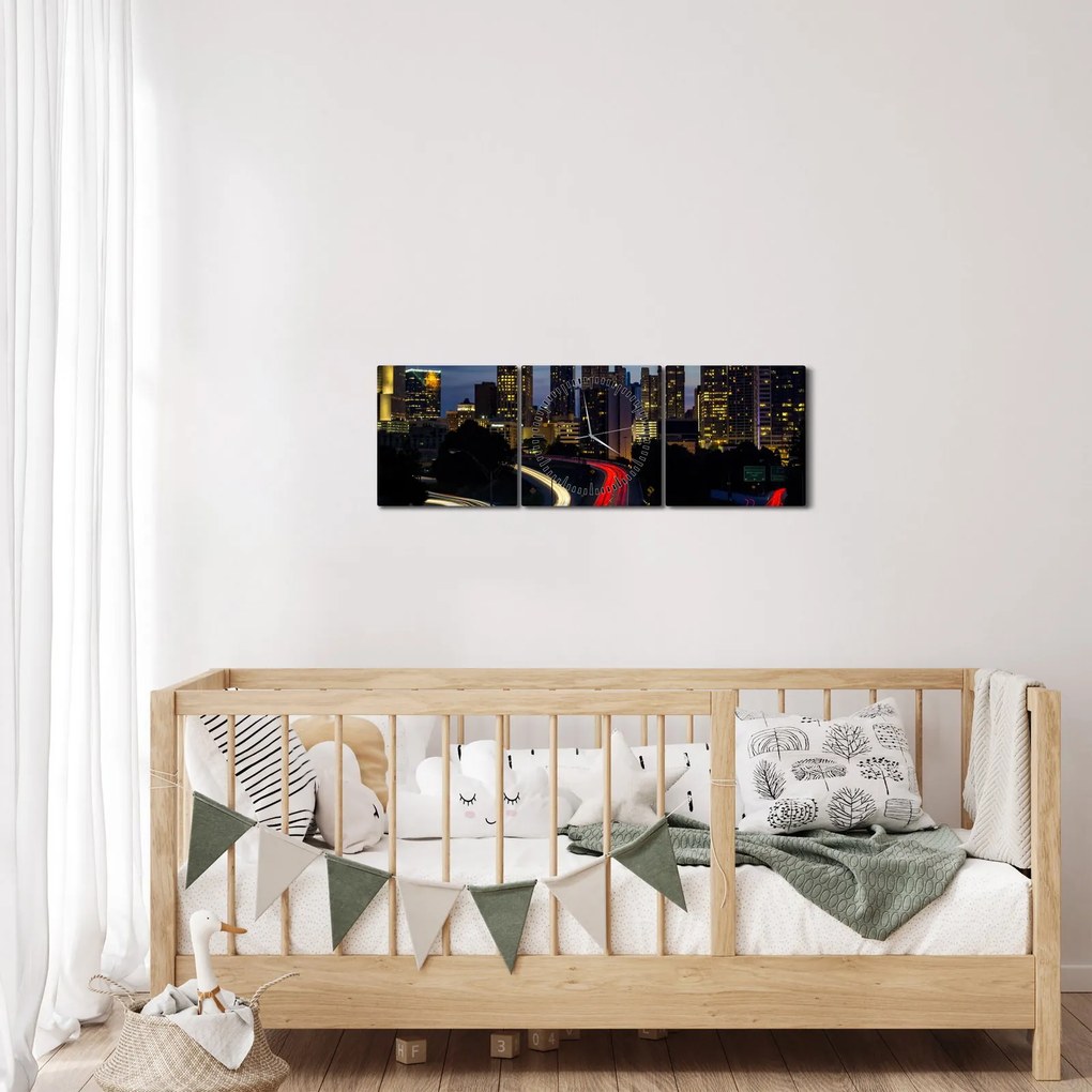 Kép - Éjszakai város (órával) (90x30 cm)