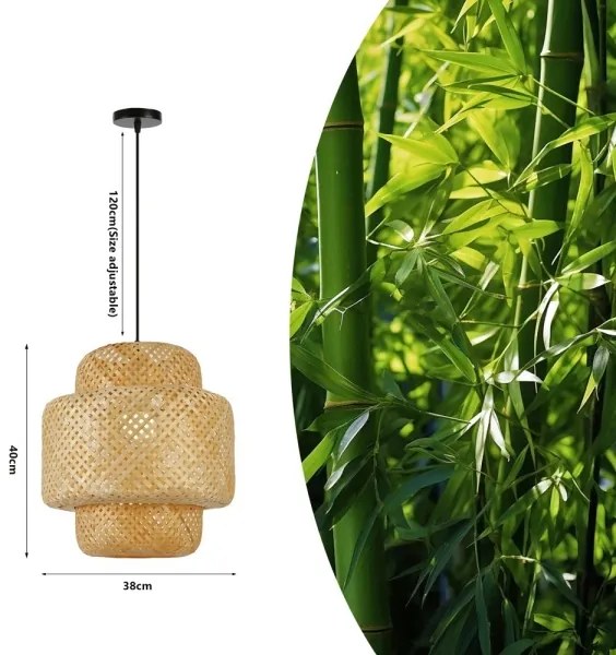 Immax 08267L - Csillár zsinóron HILO 1xE27/40W/230V átm. 38 cm bambusz