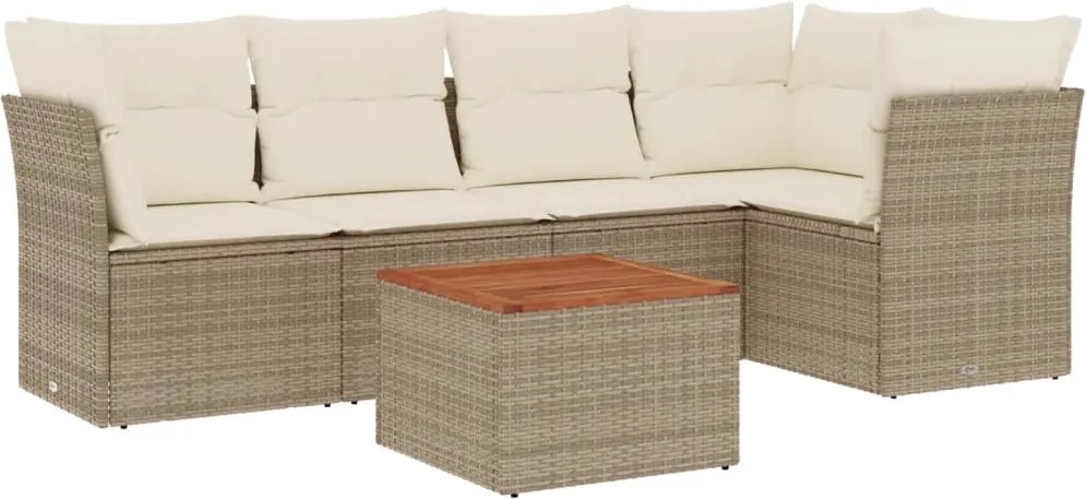 vidaXL 6 részes bézs polyrattan kerti ülőgarnitúra párnával
