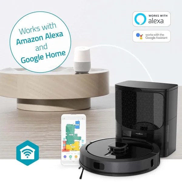 Nedis WIFIVCL002CBK - Intelligens robotporszívó felmosóval Wi-Fi Tuya fekete + távirányító