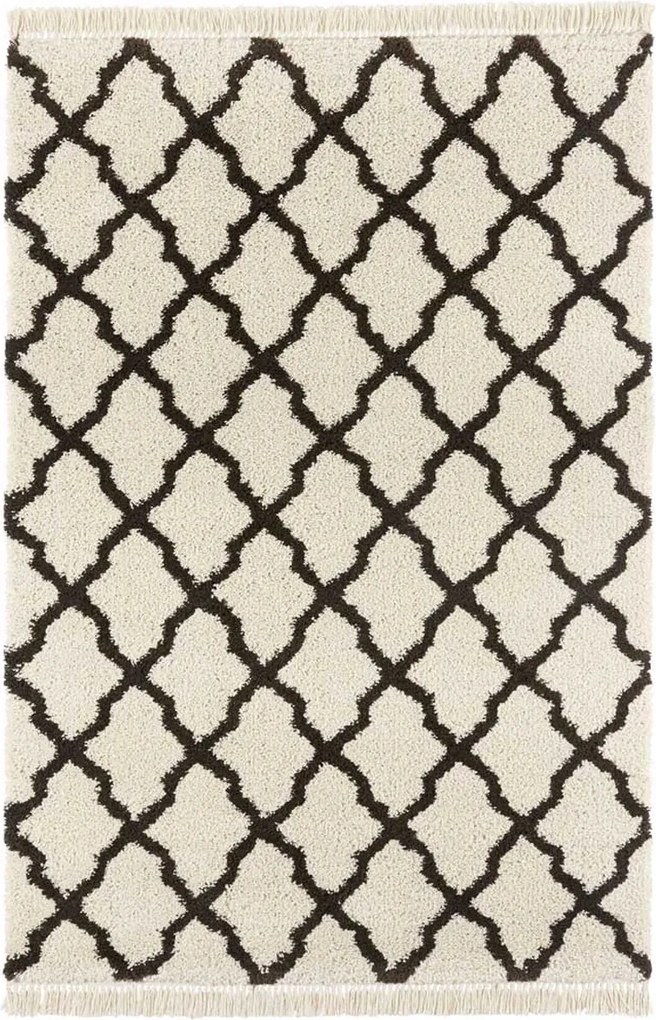 Krémszürke vastag shaggy szőnyeg nappaliba,marokkói mintás 120x170 cm