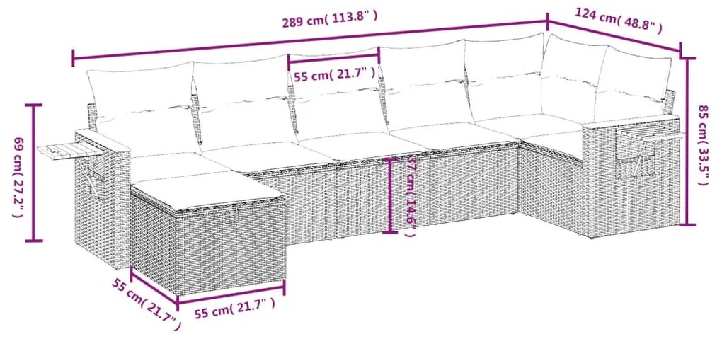 7 részes fekete polyrattan kerti ülőgarnitúra párnával