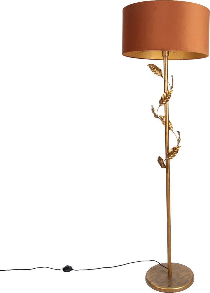 Arany színű állólámpa narancssárga búrával és arany belsővel 50 cm - Linden