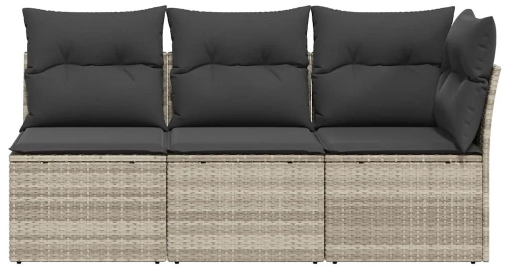 3 személyes világosszürke polyrattan kerti kanapé párnával
