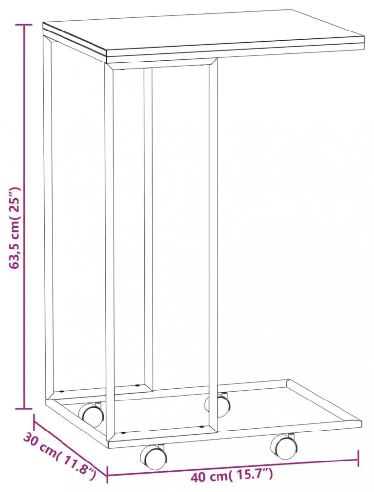 fekete szerelt fa kisasztal kerekekkel 40 x 30 x 63,5 cm