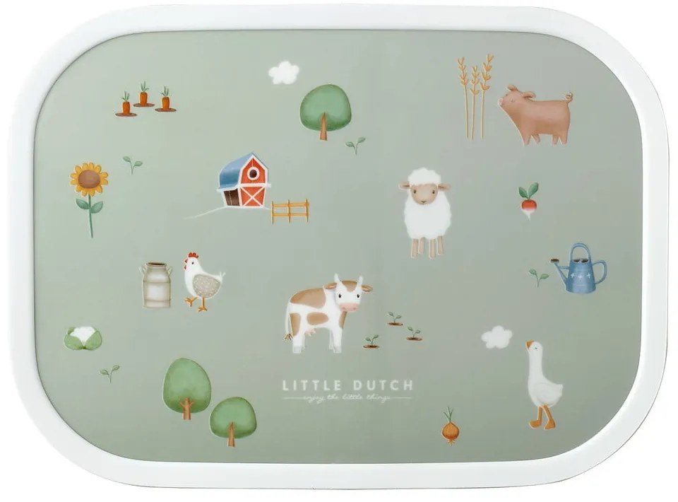 Fehér-világoszöld műanyag gyerek uzsonnás doboz Little Farm by Little Dutch – Mepal