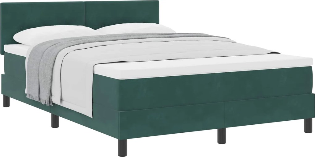 vidaXL Boxrugós ágy matracmal Sötétzöld 140 x 190 cm Bársony