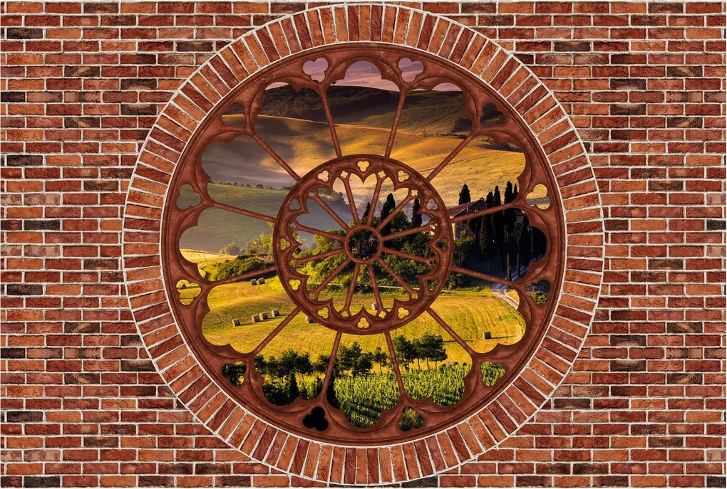 Fotótapéta Toszkána tégla ív ablak tájkép 416x254 ég +ragasztó