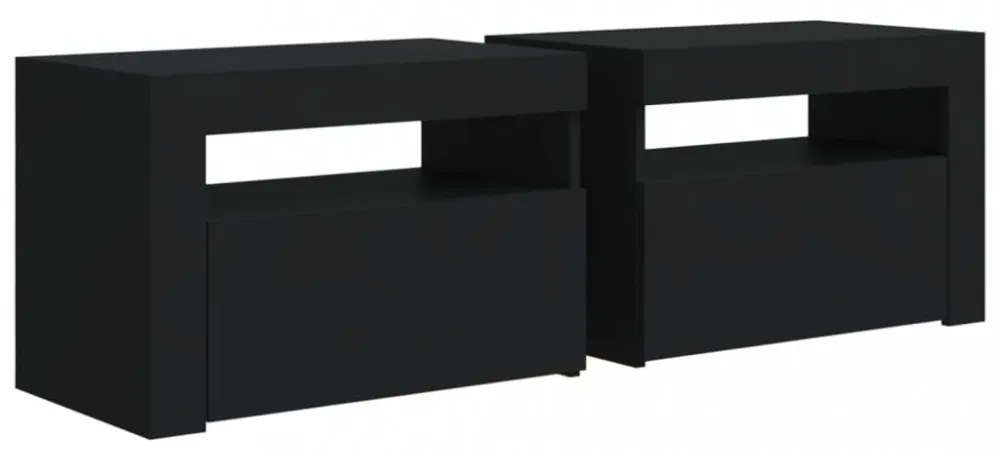 2 db fekete éjjeliszekrény LED-del 60 x 35 x 40 cm