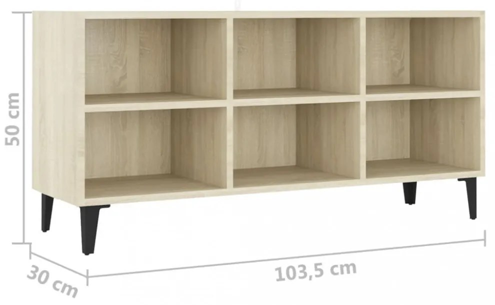 sonoma tölgy színű TV-szekrény fémlábakkal 103,5 x 30 x 50 cm