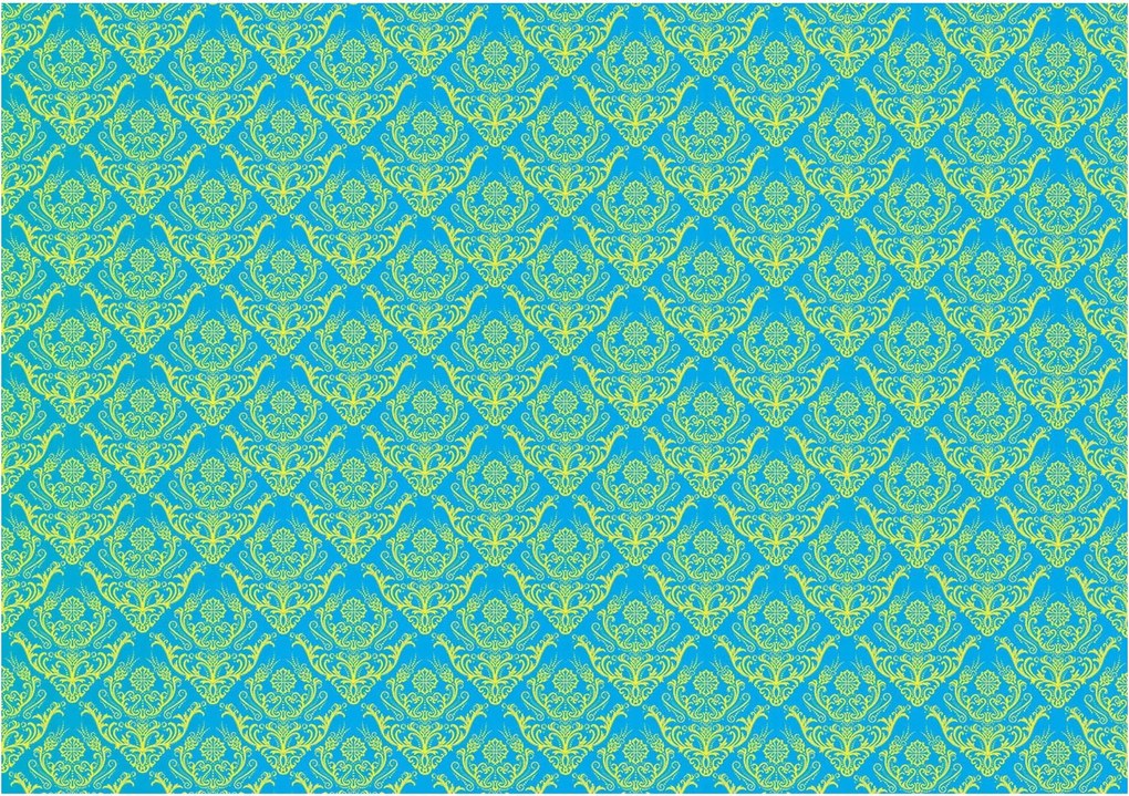 Fotótapéta Damask Virágok Sárga-Kék Szimmetrikus minták 200x140 +ragasztó