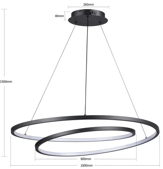 Brilagi-LED Dimmelhető kábeles csillár TWISTER LED/105W/230V átm. 100 cm fekete + távirányító