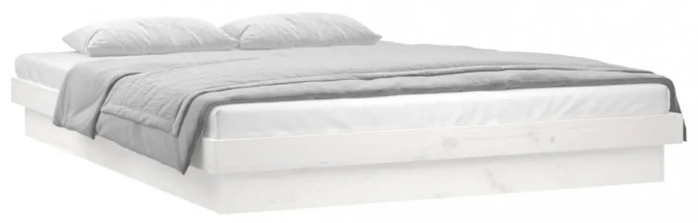 King Size fehér tömör fa LED-es ágykeret 150 x 200 cm