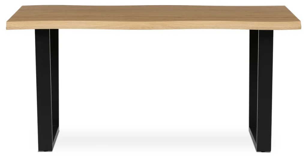Masă de sufragerie, 160x90x75 cm, blat MDF, decor stejar salbatic, picioare metalice in forma de U