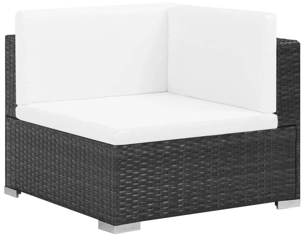 vidaXL 7-részes fekete polyrattan kerti bútorszett párnákkal