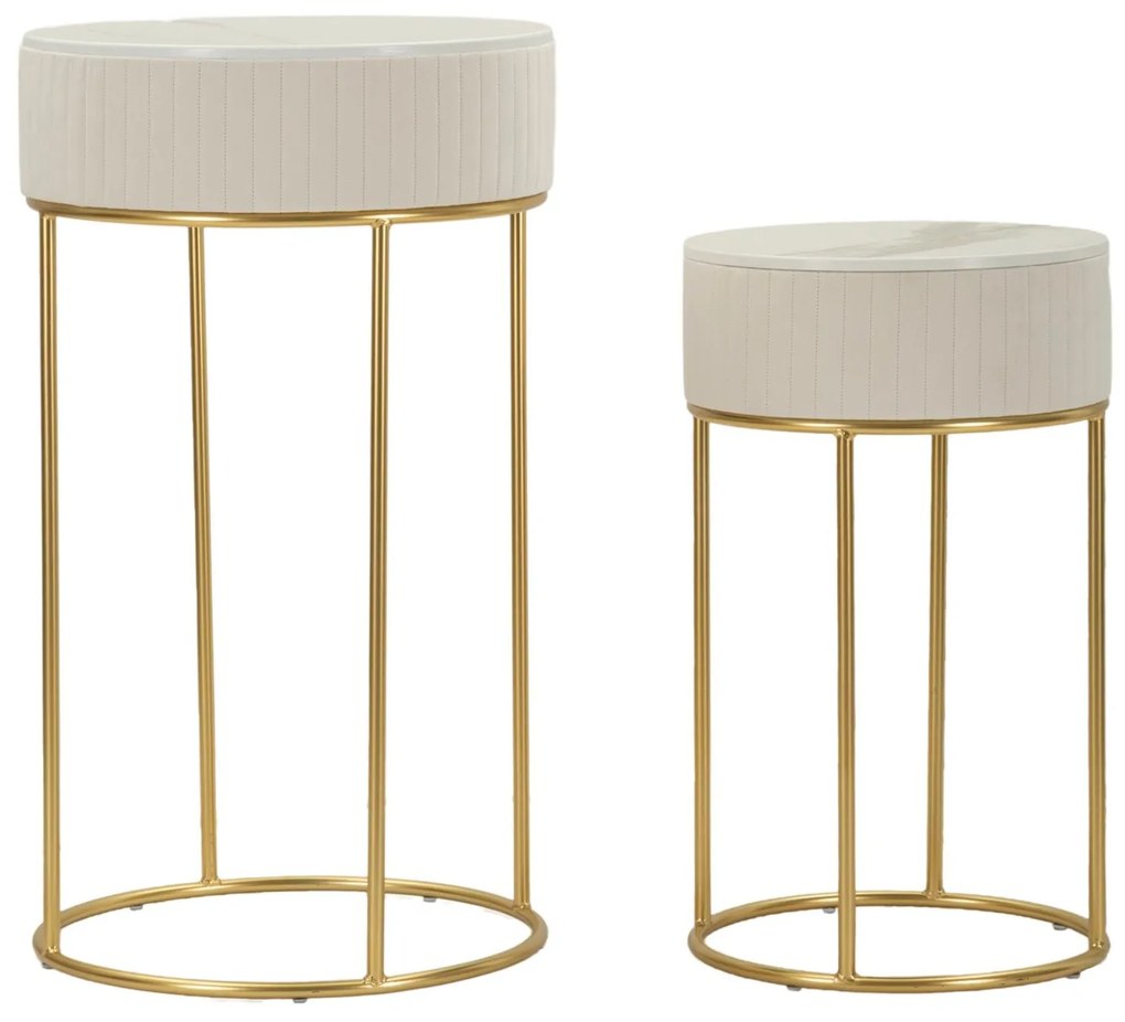 Moden kisasztal 2 db szett fehér és arany színű