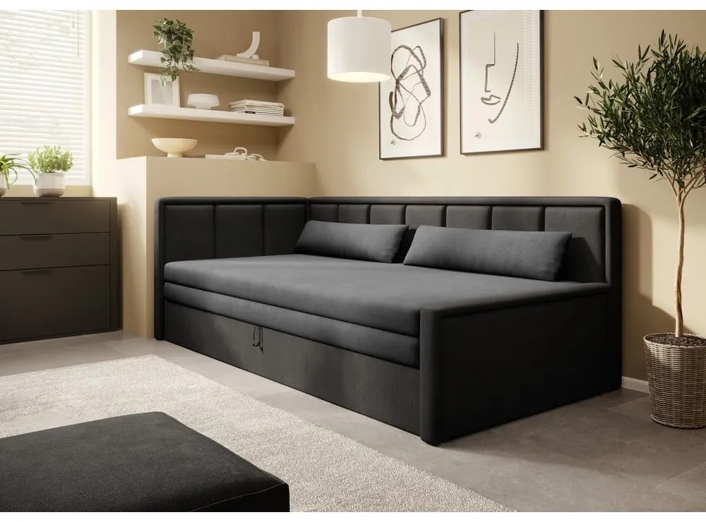 Sötétszürke zsenília kinyitható-tárolóhelyes kanapé 214 cm Fulgeo – ELTAP