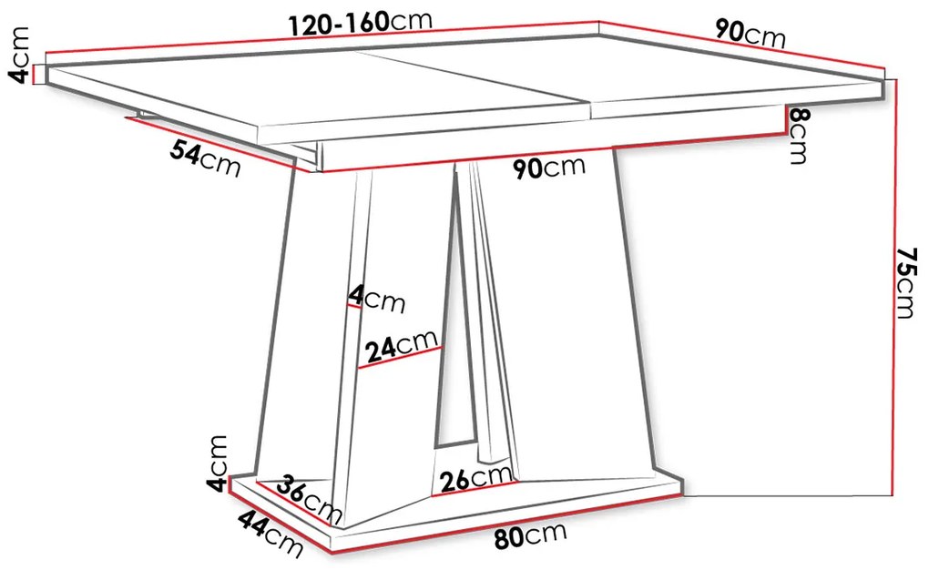 Széthúzható étkezőasztal 120 cm Jeremias (szürke + fehér) (4-6 fő részére). 1105345