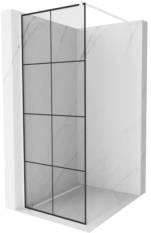 Mexen Kioto, Walk-In zuhany paraván 70 x 200 cm, 8mm üveg tiszta / fekete mintás, fehér profil, 800-070-101-20-77