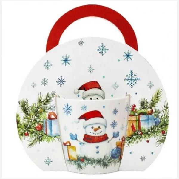 Karácsonyi porcelán bögre díszcsomagolásban - 300 ml - hóemberes