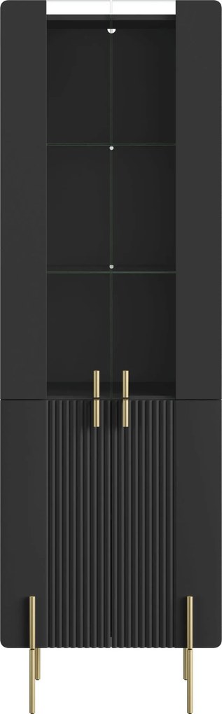 Malmi vitrines szekrény 60 cm - fekete matt / arany lábak