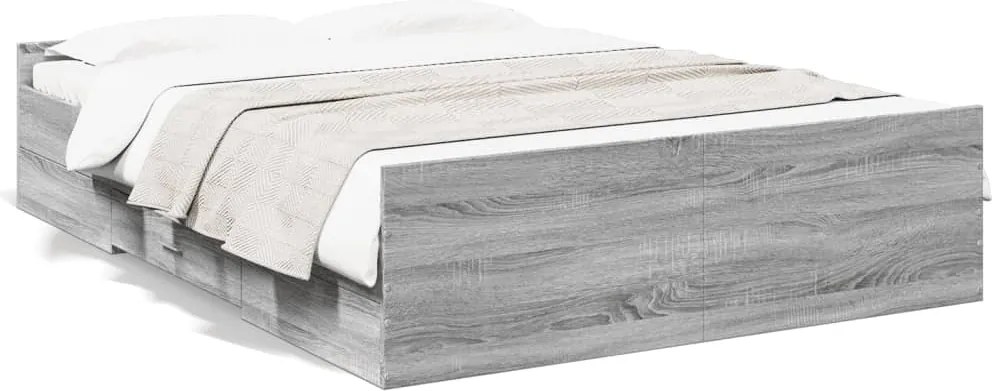 vidaXL szürke sonoma színű szerelt fa ágykeret fiókokkal 135 x 190 cm