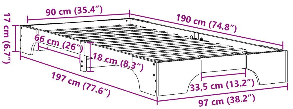 Ágykeret Természetes Tömör fenyőfa 90 x 190 cm Ergonomikus