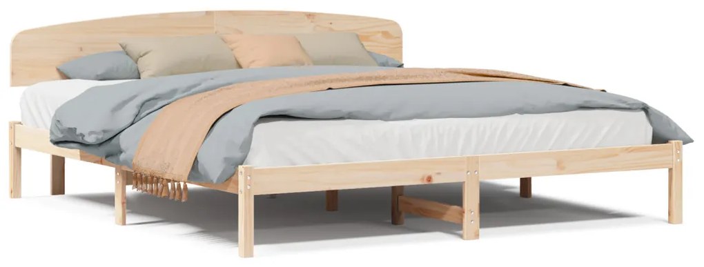vidaXL Ágykeret fejtámlával Természetes 200 x 200 cm Tömör fenyőfa
