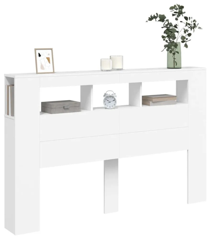fehér szerelt fa LED-es fejtámla 160x18,5x103,5 cm