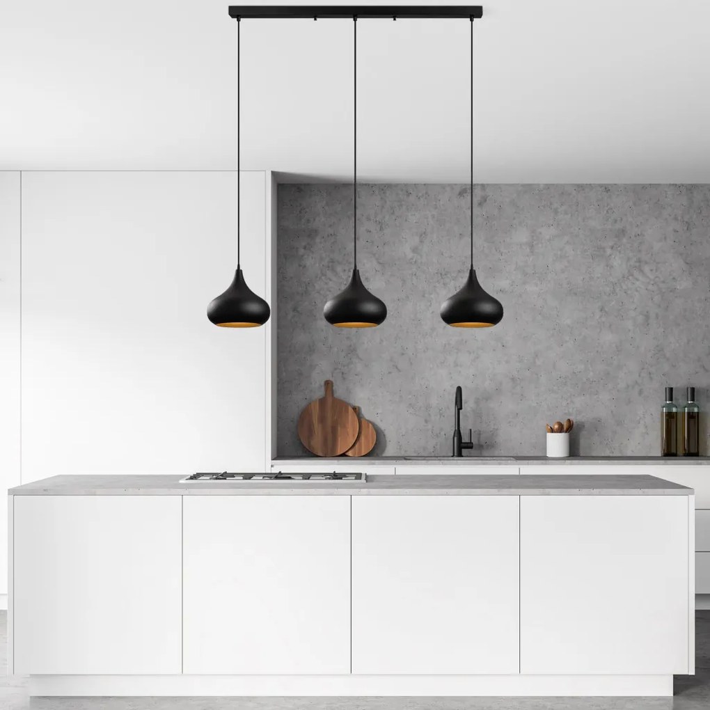 Muba 11554 fekete fém 3 izzós függőlámpa, Ø30 cm