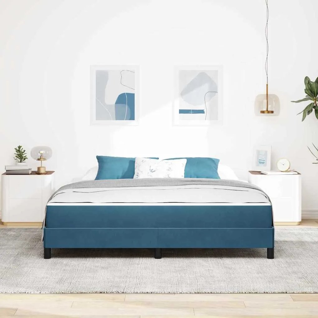 Boxspring ágy matraccal Sötét kék 180 x 200 cm Bársony