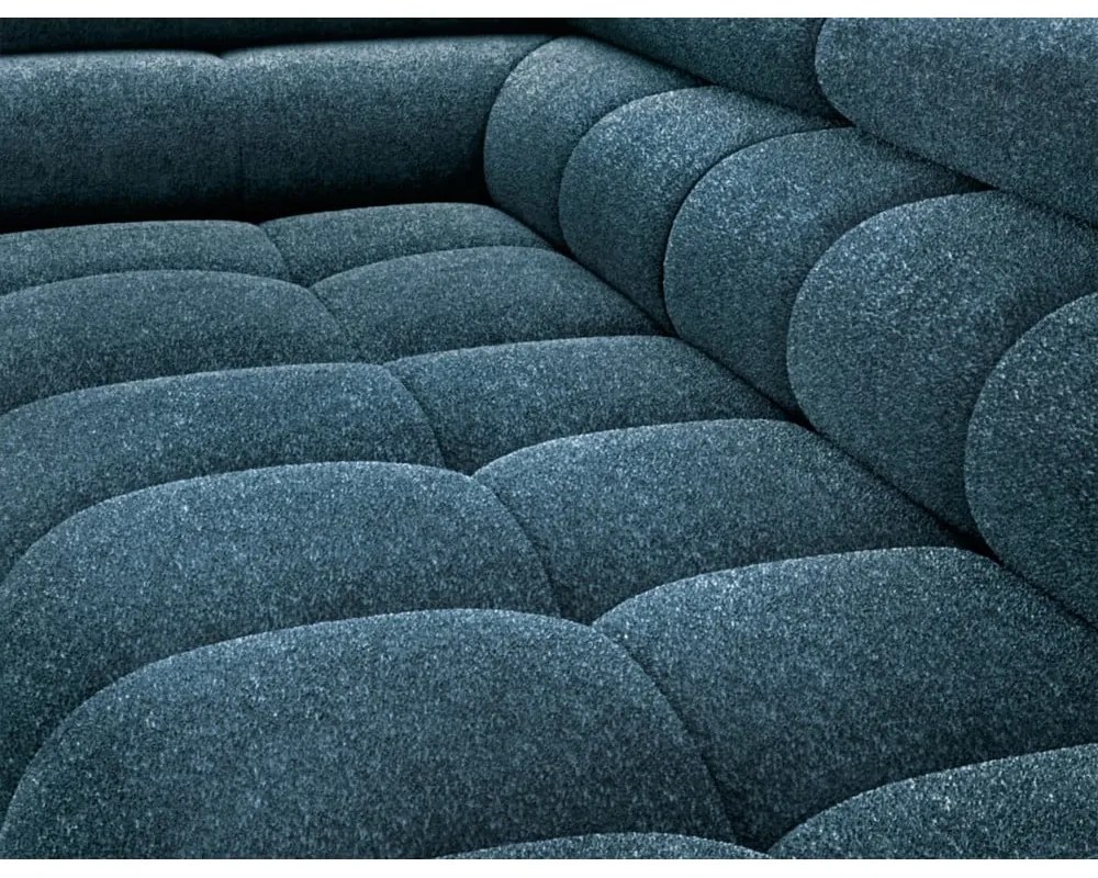 Kék buklé kinyitható-tárolóhelyes sarokkanapé (jobb oldali-L alakú) Ferucce – ELTAP