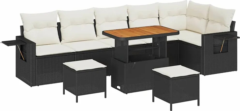 vidaXL Kerti Kanapé Szett 9 pcs Fekete polirattan