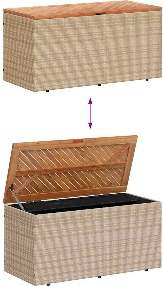 vidaXL bézs polyrattan és akácfa kerti tárolóláda 110 x 50 x 54 cm