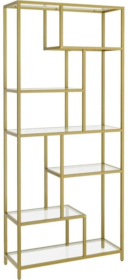 VASAGLE Könyvespolc, 6 szintes magas könyvszekrény 30 × 80 × 180 cm, fémes arany színben
