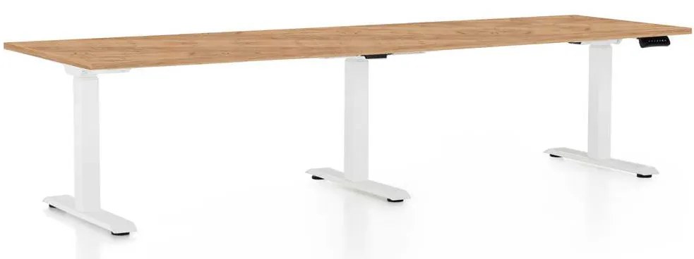 OfficeTech Long állítható magasságú asztal, 260 x 80 cm, fehér alap, craft tölgy
