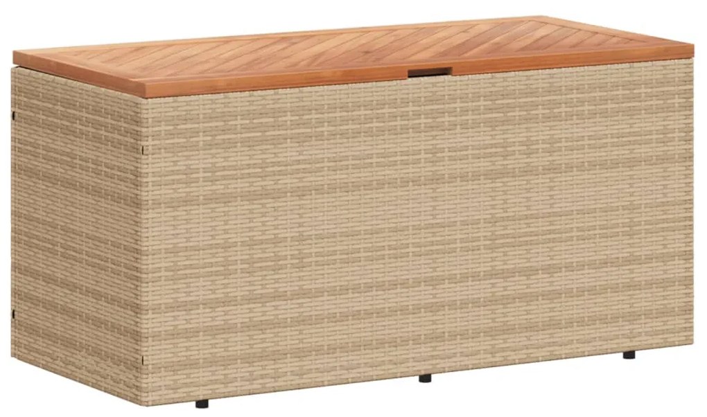 bézs polyrattan és akácfa kerti tárolóláda 110 x 50 x 54 cm