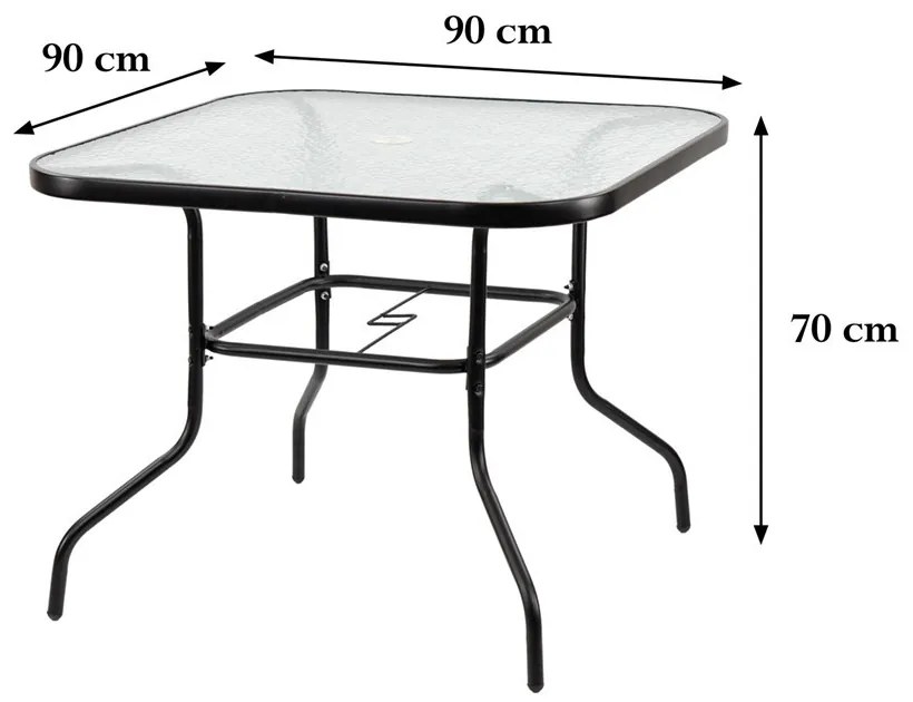 Vella fémvázas üveg kerti asztal