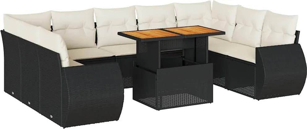 vidaXL 10 részes fekete polyrattan kerti ülőgarnitúra párnákkal
