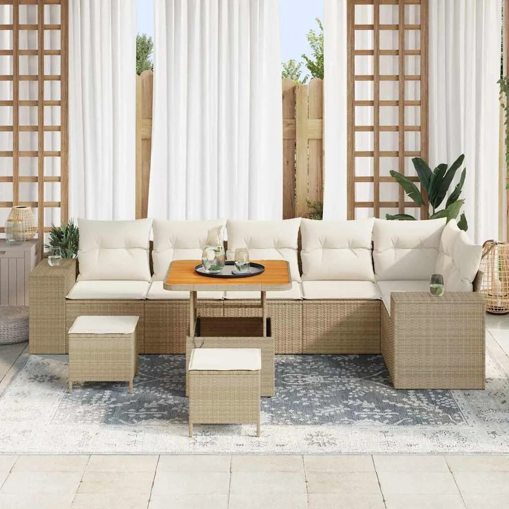 Kerti Kanapé Szett párnával 9 pcs Beige és krém 80 x 80 x 71 cm