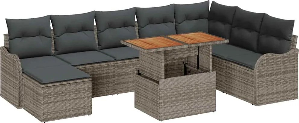 vidaXL Kerti Kanapé Szett 9 pcs Szürke Poli rattan és porbevonatú acél