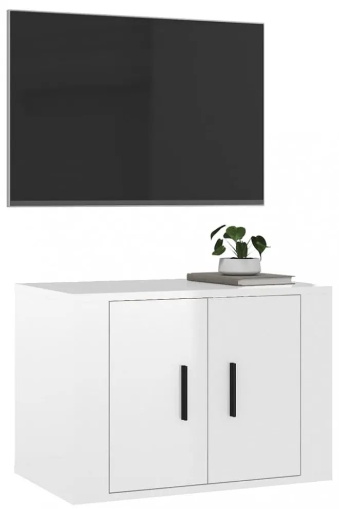 magasfényű fehér fali TV-szekrény 57x34,5x40 cm