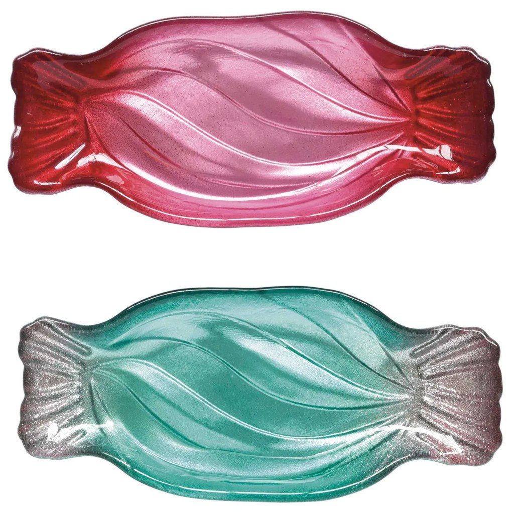 Karácsonyi Üvegtál szett 2 db-os 20,5x9 cm szaloncukor forma díszdobozban Sweet Christmas