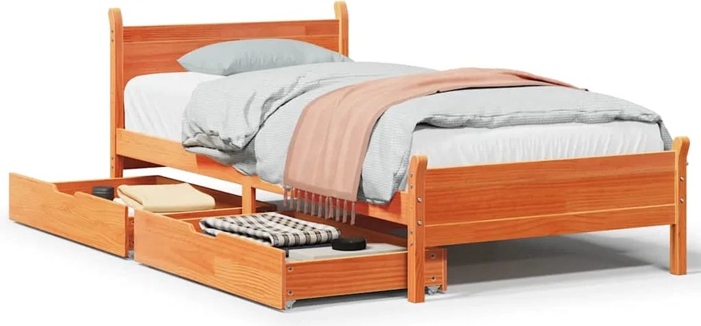 vidaXL viaszbarna tömör fenyőfa ágy matrac nélkül 90 x 200 cm