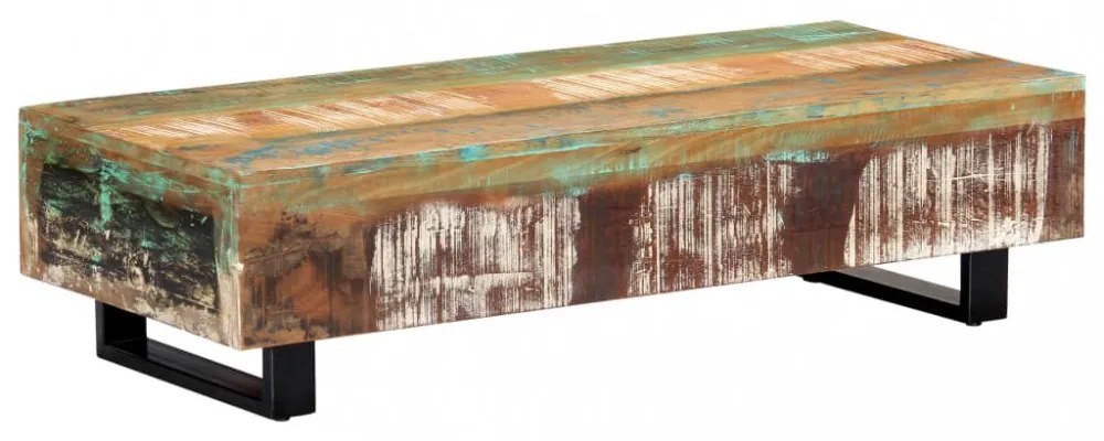 tömör újrahasznosított fa és acél dohányzóasztal 120x50x30 cm